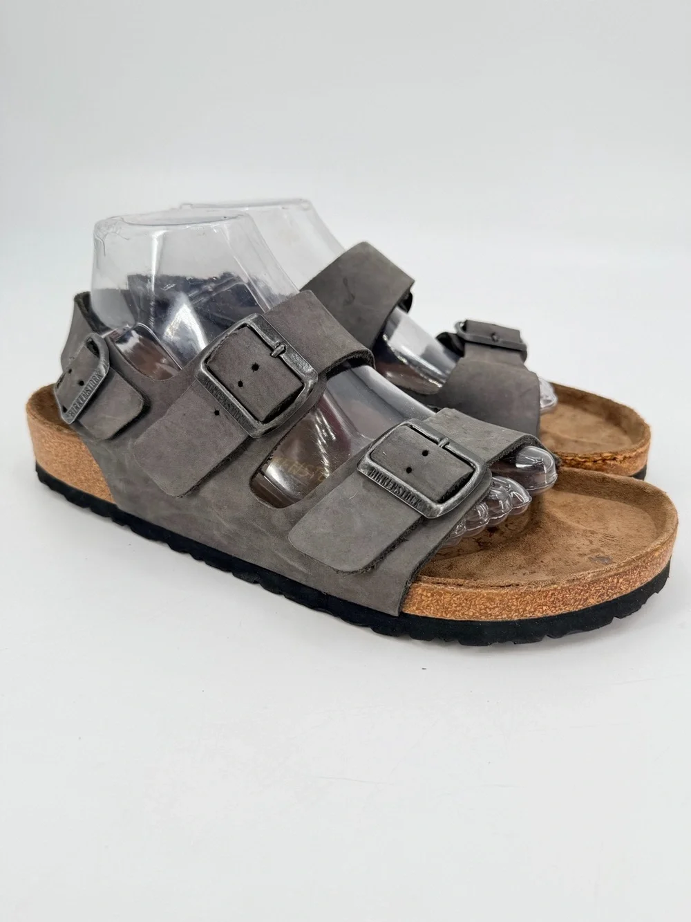 Birkenstock Grey Leather Milano Sandals 42 FLAWS